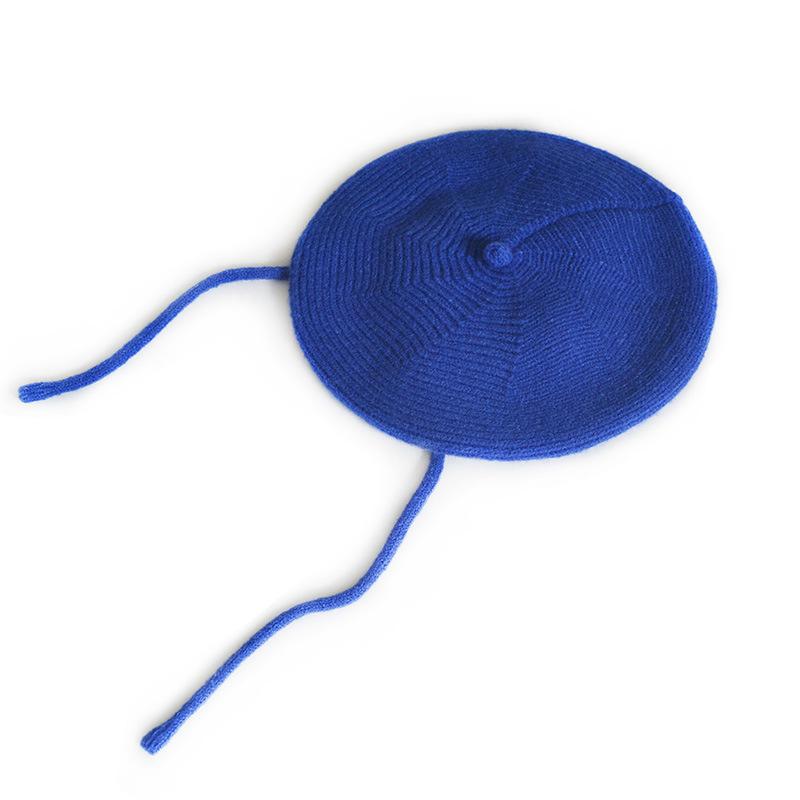 New Winter Simple Plain Pink Color Acrylic Beret Hats 3D Embroidery Character Unisex Children's Beanie with Strings