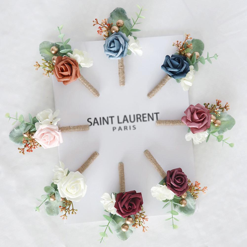 Artificial Corsage Simulation Flowers Wedding Supplies For Grooms Bridal Groomsmen Bridesmaids