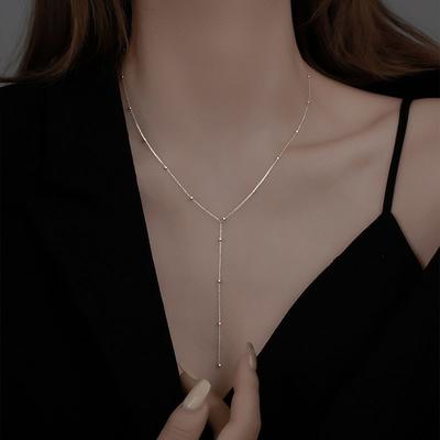 New Fashion Round Bead Tassel Necklace New Female Summer Simple Clavicle Chain Long Geometric Chain Woman Custom Jewelry