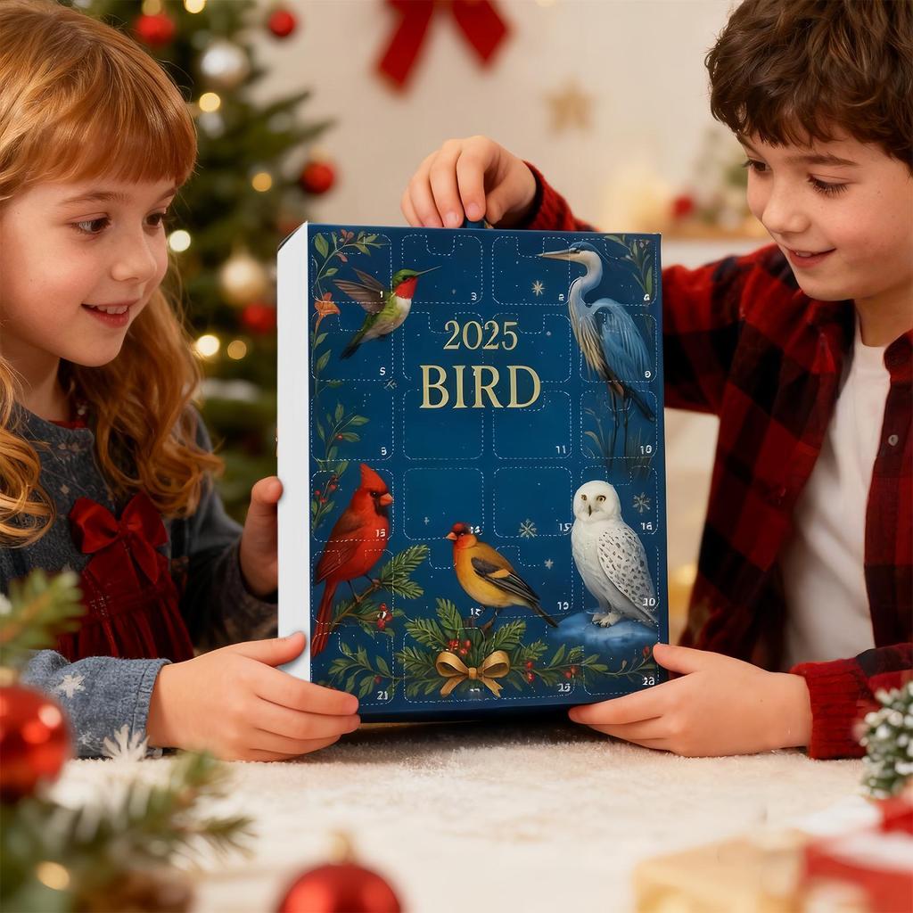 2025 Tree Hole Bird Advent Calendar 24 Day Christmas Countdown Calendar 2D Flat Tree Hole Bird Hanging Decoration