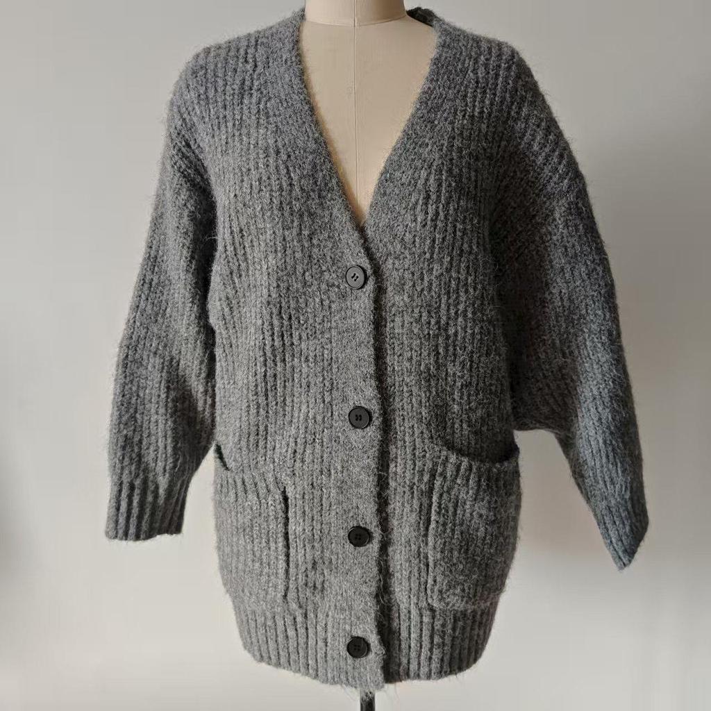 2025 Autumn/Winter Women's V-neck Faux Alpaca Wool Cardigan Sweater - Macaron Color Series