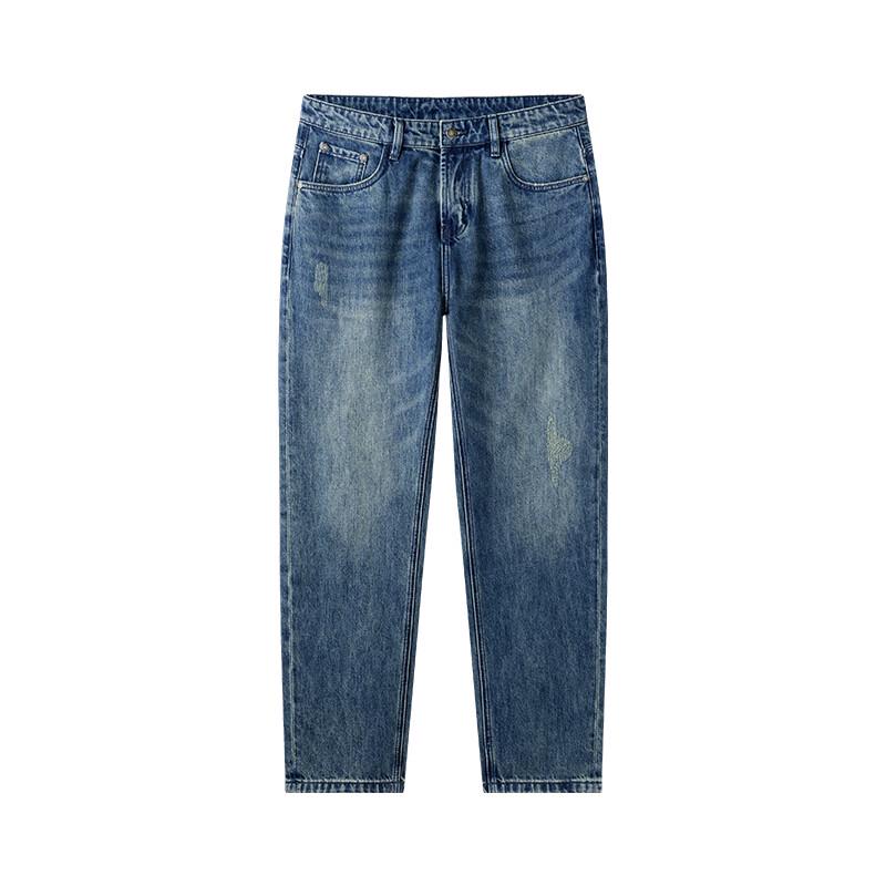 NVG·YOUNG Men's Blue Cotton Tapered Jeans