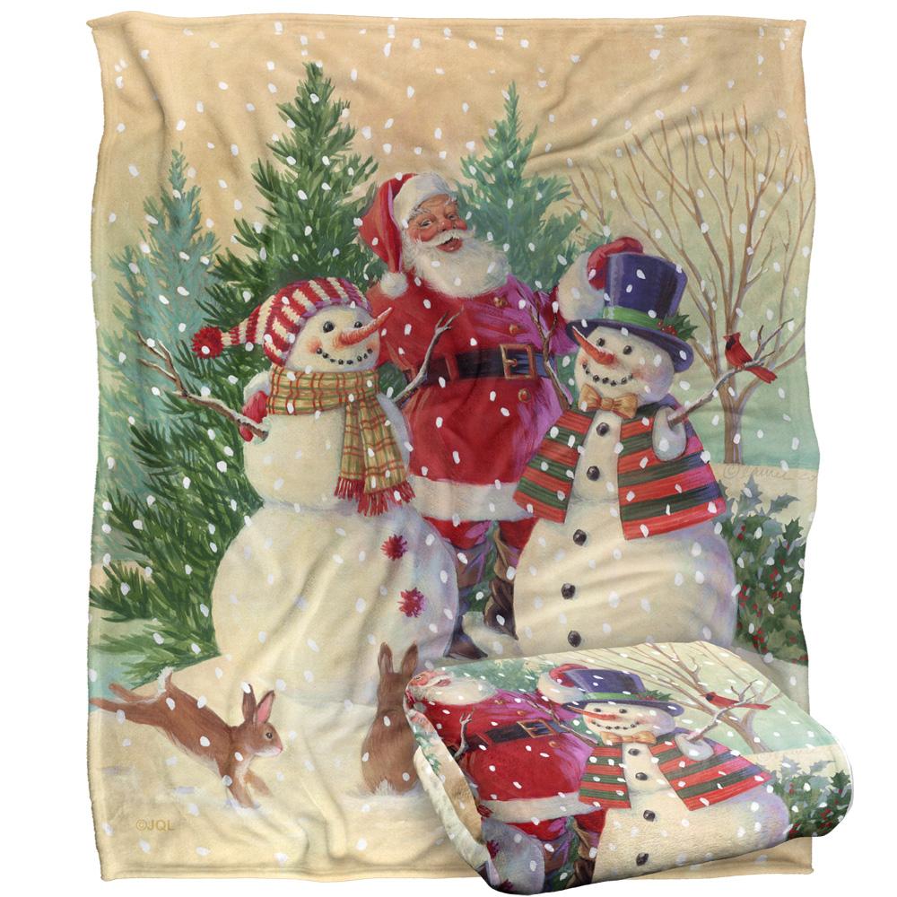 JQ Licensing Silky Snowman Santa Claus Christmas Supersoft Blanket