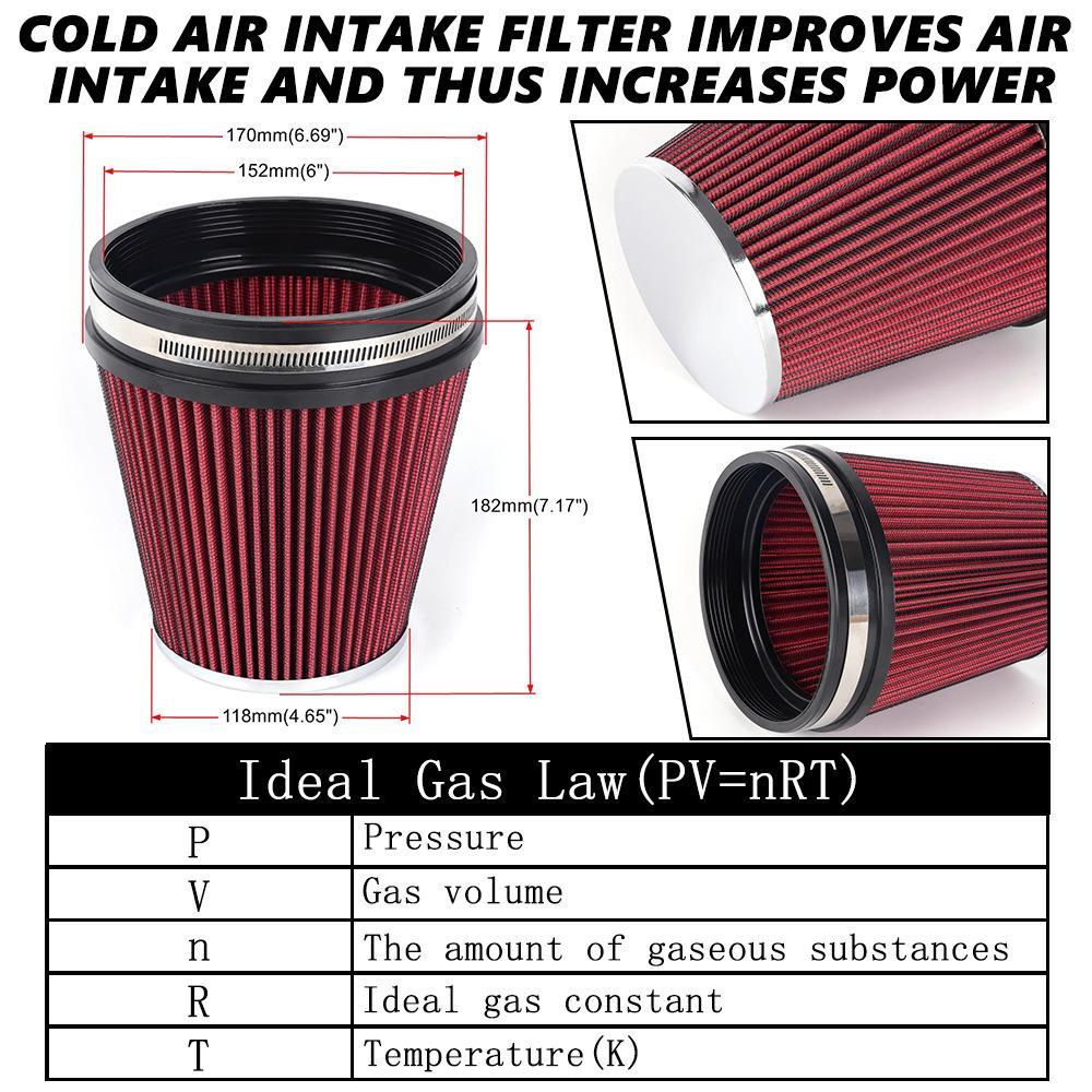 Universal 6 Inch 152mm Car High Flow Air Filters Replacement Cold Air Intake Sport Racing Washable Air Filters Auto Accessories