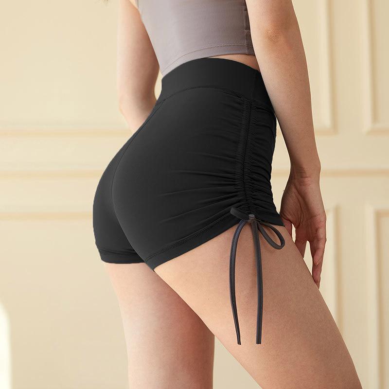 New Nude Yoga Shorts For Women, Pleated Drawstring Fitness Shorts For Outerwear, Anti Glare Running Sports Hot Pants For Women