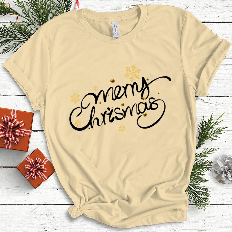 Baumwolle Damen Oberteil Weihnachten Kokette Schleife Bedruckt High Street Trendy Mode Pullover T-Shirts Damen