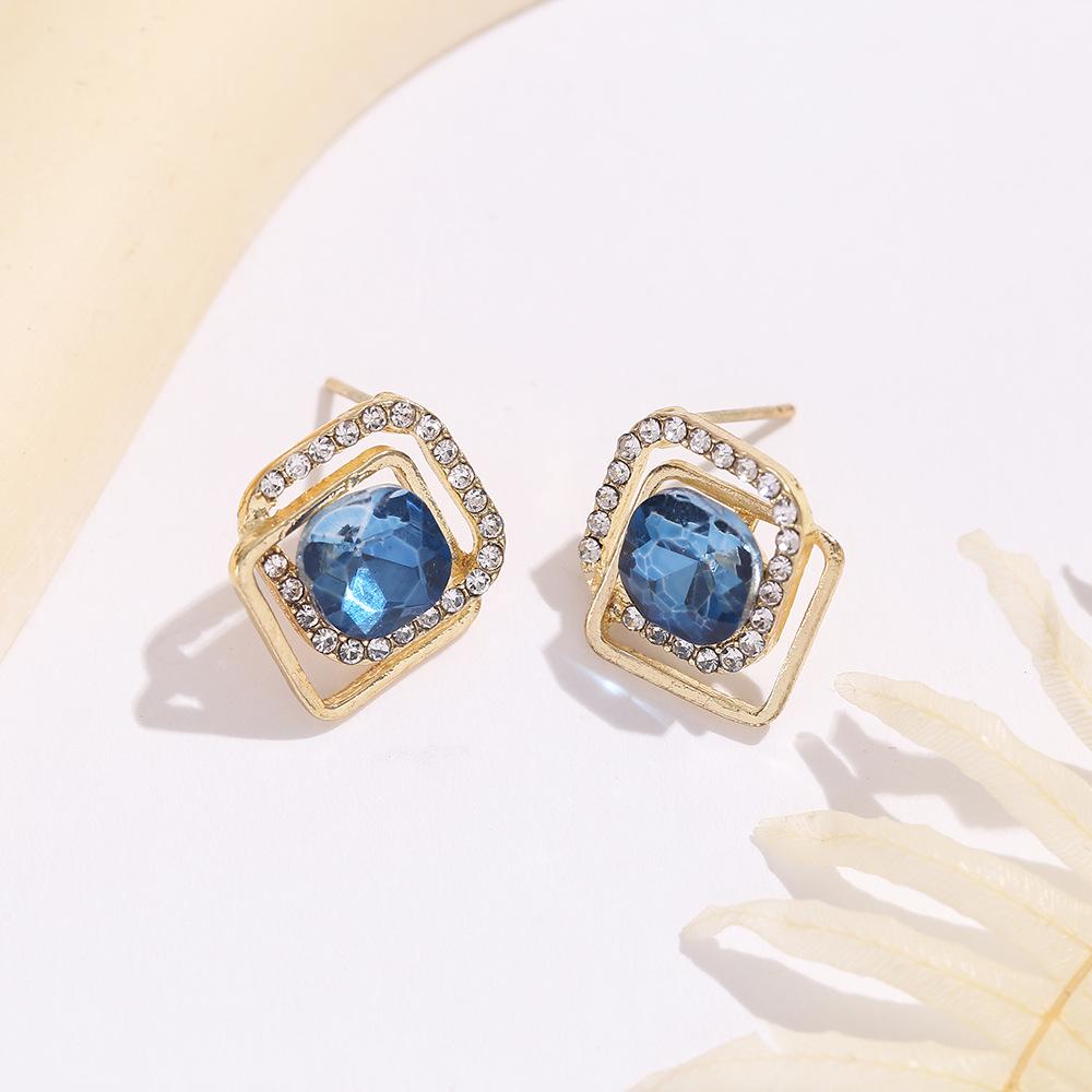 S925 Sterling Silver Korean Zircon & Blue Diamond Stud Earrings - Elegant & Trendy Women's Fashion