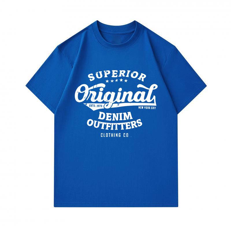 Men's 100% Cotton Crew Neck Short Sleeve T-Shirt, Superior Original Denim Outfitters Retro Printed Casual Lightweight Tee for Daily Wear