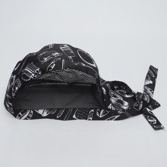 Chef Hat Printing Bouncy Mesh Adjustable Unisex Prevent Hair Falling Lace Up Pepper Restaurant Working Hat for Hotel