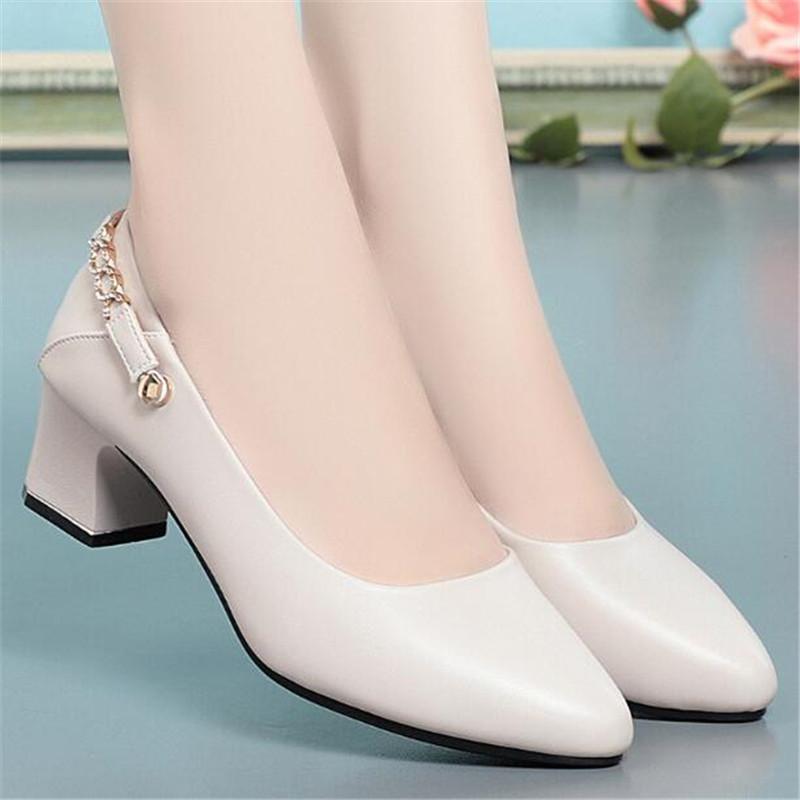 

Fashion Women Pumps Shoes Women Genuine Leather Shallow Slip-On Round Toe High Heels Shoes Wedding Party Office Work Shoes Size 35-41 36