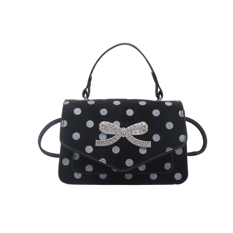 Women Retro Bow Polka Dot Mini Solid Crossbody Small Square Shoulder Bag