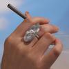 18K Gold Oval Mother-of-Pearl Fingerprint Ring for Women, Unique European and American Style