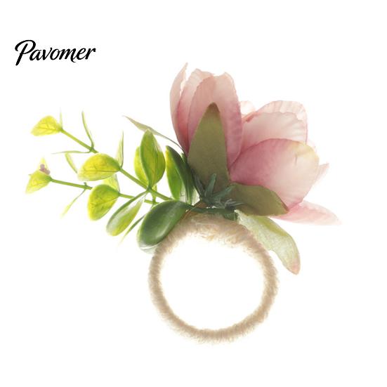 Woven Rope Napkin Rings Artificial Flower Ring Rustic Floral Holder with Faux Flax Holders Berries Elegant Farmhouse for Dining Table Decor