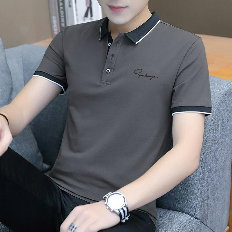 Lapel Lycra Cotton Short-sleeved T-shirt Men's Polo Shirt Embroidered Men's Blouse Clothing
