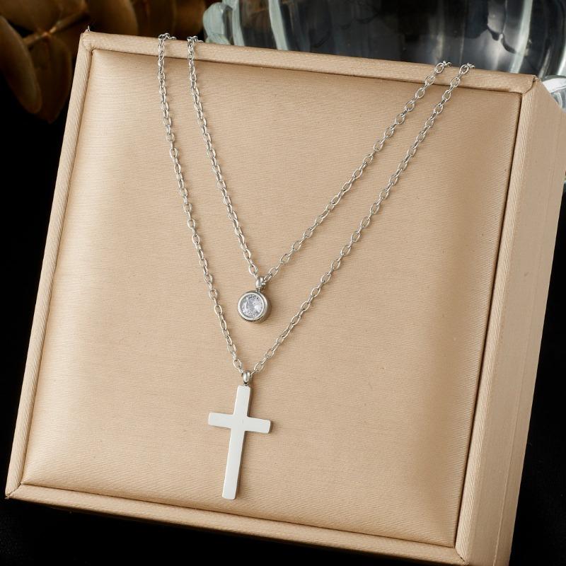 Gold Layered Cross Necklace with Crystal Pendant