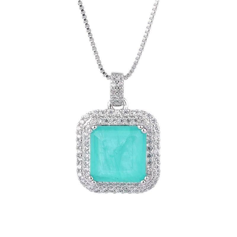 Micro-set Diamond Simulation Emerald Paraiba Square Stud Earrings Pendant Women's Jewelry Ring