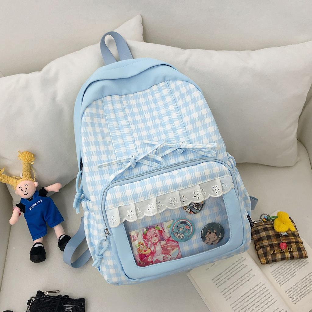 Schoolbag Japanese new high-value lace plaid backpack junior high school schoolbag girls lightweight large-capacity backpack