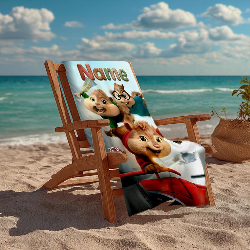 Personalisierbares Ultra-Weiches Strandtuch mit Alvin und den Streifenhörnchen-Thema, Ideal für Pool - Camping, Tauchen - Perfekter Reisebegleiter, Lebendiges Strandtuch
