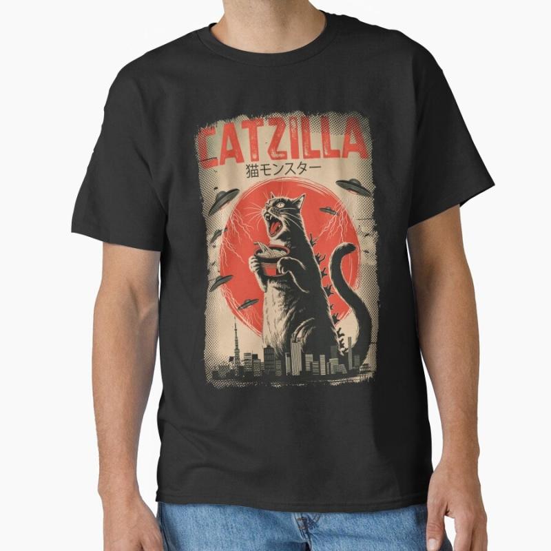 Catzilla Invasion Giant Cat & UFOs King of Monster Gift t shirt for Cat Lover Cute kitty Graphic tee Short Sleeve clothes S разноцветный