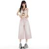 Fashion Summer 3D Whisker Loose Straight Pink Denim Cropped Capri Pants Trendy Versatile Slimming Sweet Casual Wear