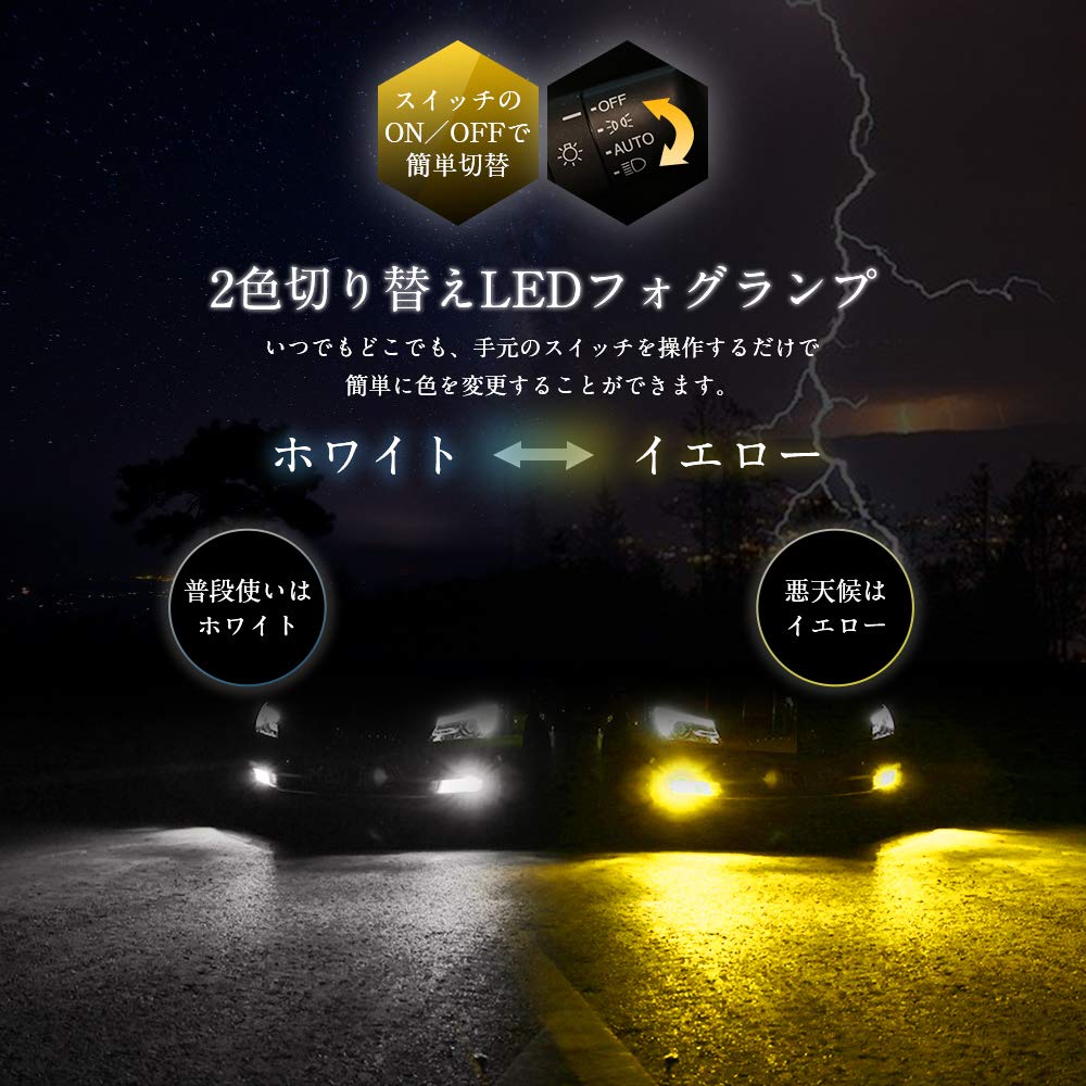 Catland H3 LED Fog Lamp, 2 Color Switching, White, Yellow, LED Bulb, 2 Colors,