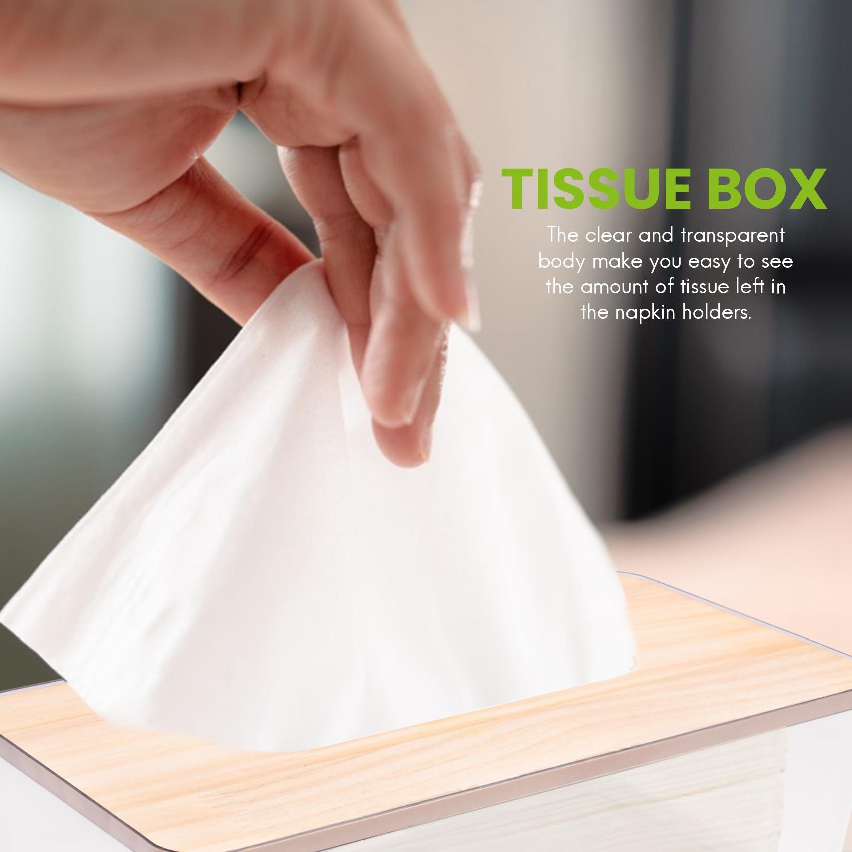 A20F-Minimalist Tissue Box Cover Holder, Modern Transparent Rectangular Bamboo Facial Tissues Dispenser For Bathroom, Bedroom прозрачный черный