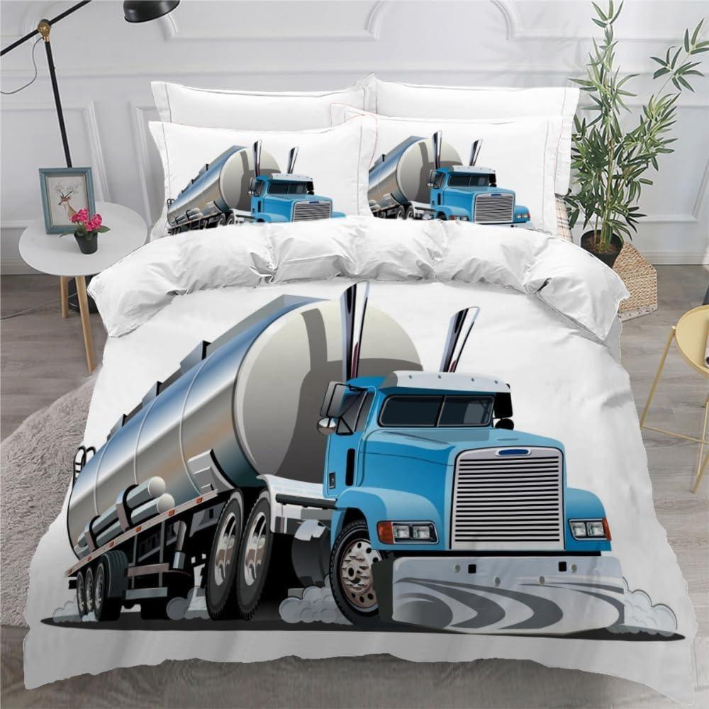 3D printed high-quality cartoon car duvet cover set, children's and adult bed cover set, 3-piece set with zipper car microfiber