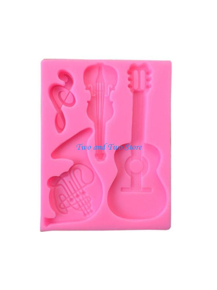HX6F Shiny Glossy Silicone Resin Molds Guitar Violin Keychain Mold DIY Pendant Ornaments Jewelry Epoxy Resin Crafting Molds
