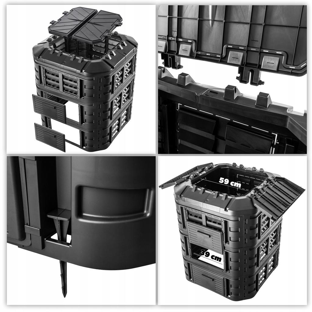 KADAX Garden Composter Modular 860L Frost-resistant Year-Round Black