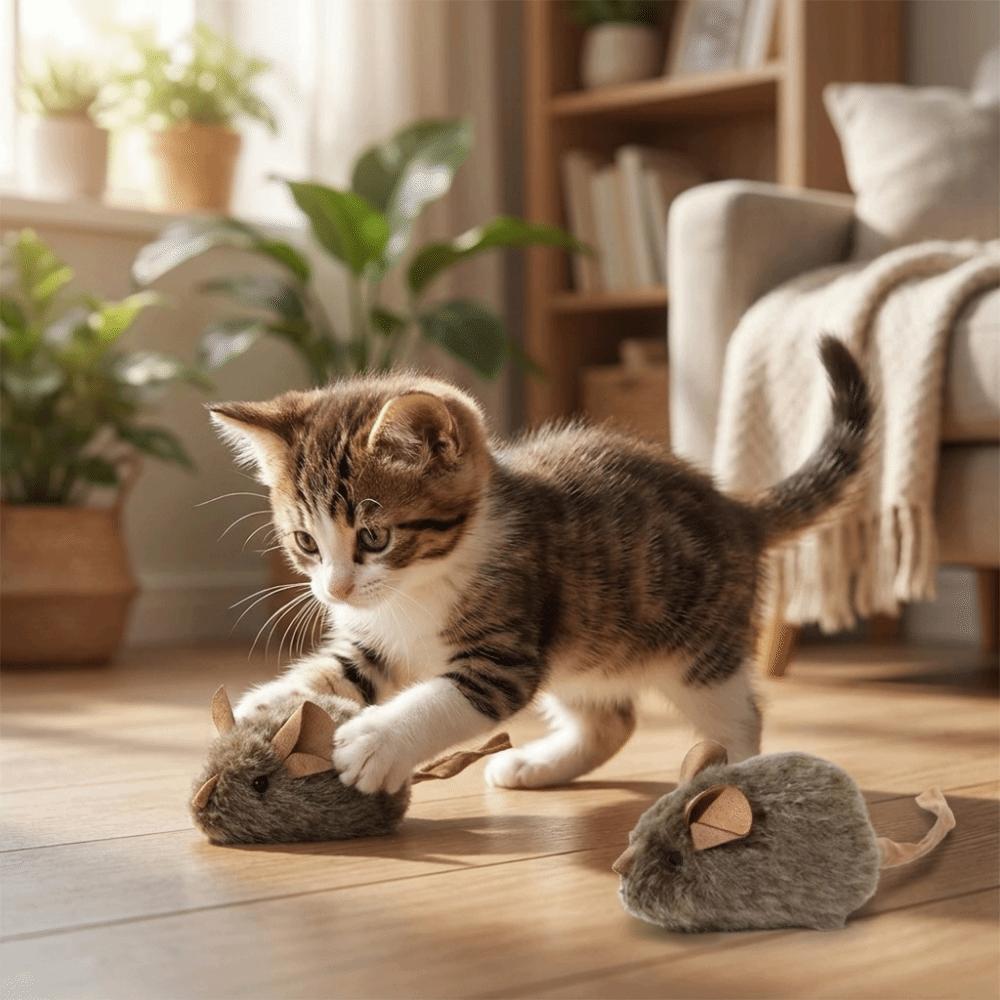 2PCS Bite-resistant Simulation Mouse Toy Automatic Squeaky Cat Teaser Wand Cat Exercise