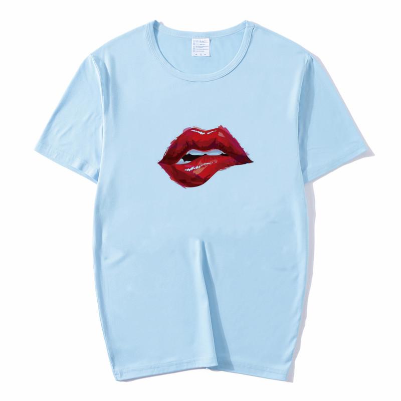 Summer Tops Red Mouth Lip Kiss Printed Women Fashion Tshirt Funny Leopard Graphic Tee