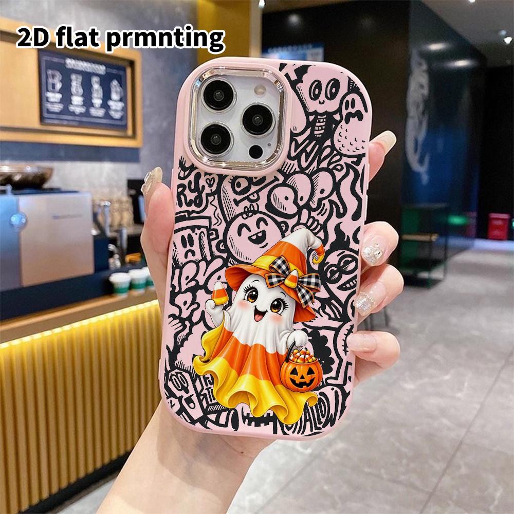 Phone Case: 2D flat design suitable for iPhone 18 17 16 15 14 13 Pro protective case, couple style, little corn ghost, Christmas and Halloween gift