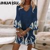 IHUASU Kadın Modası Yaz İlkbahar Kısa Kollu V Yaka Günlük Elbiseler