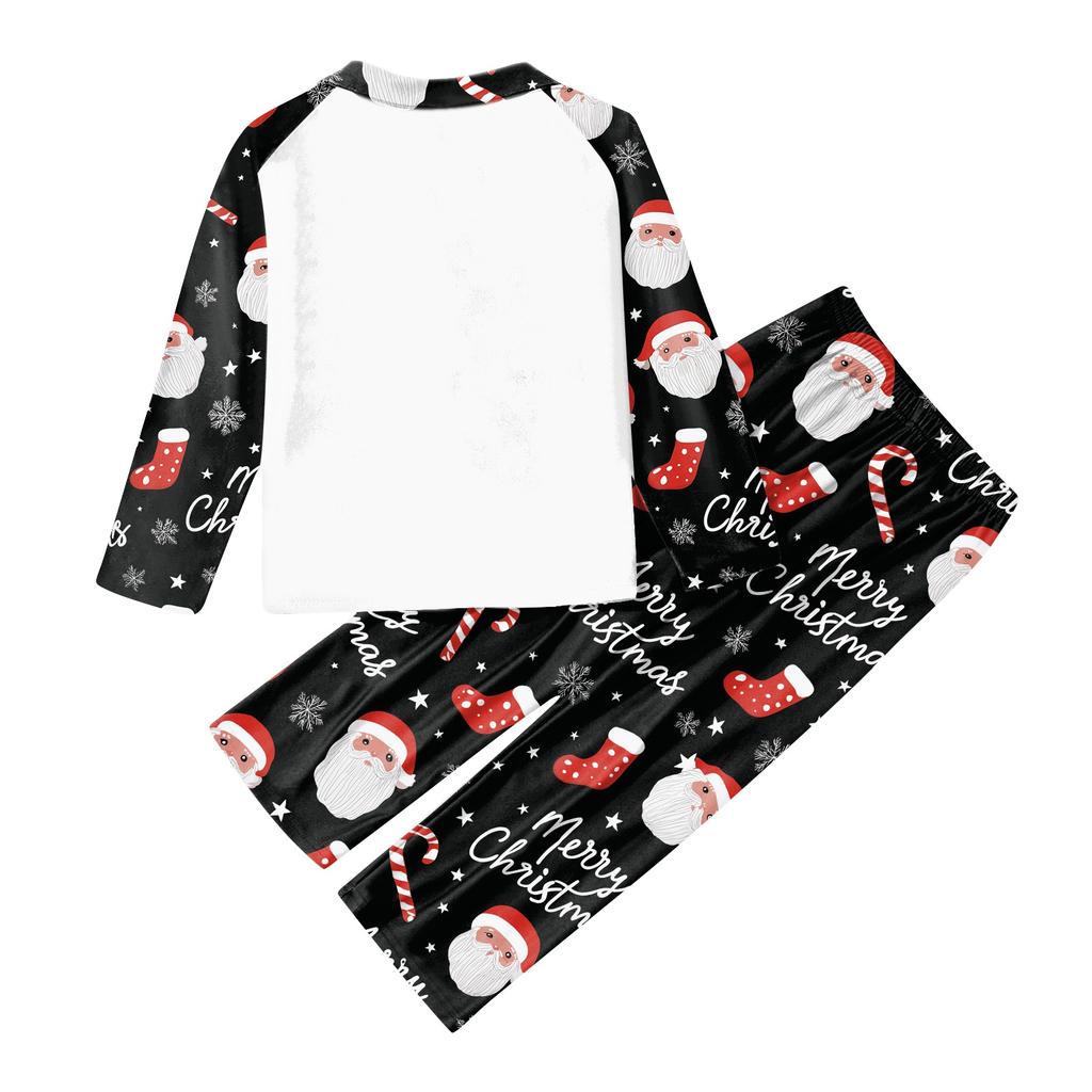 Matching Family Christmas Print Long Sleeve Round Neck Set for Parents and Kids