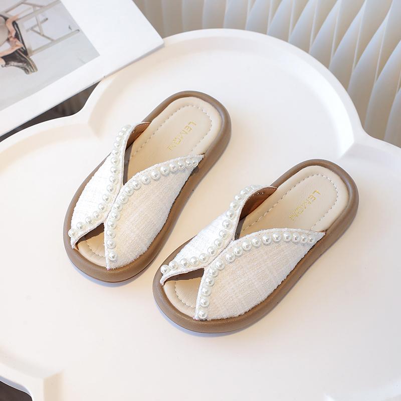 

Детские туфли принцессы Сетчатые дышащие для лета Девочки Тапочки Открытый носок Милые 2025 Новая мода Детская пляжная обувь Нескользящая 21 бежевый