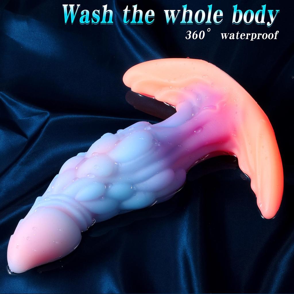 Unisex Glow-in-the-Dark Multi-colored Anal Plug – Unique-Shaped Liquid Silicone Phallic Masturbator – Adult Novelty Toy (Size S)