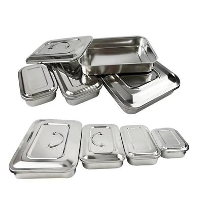 New Stainless Steel Dental Instruments Tray Rectangular Silver Storage Box With Lid Instrument Container