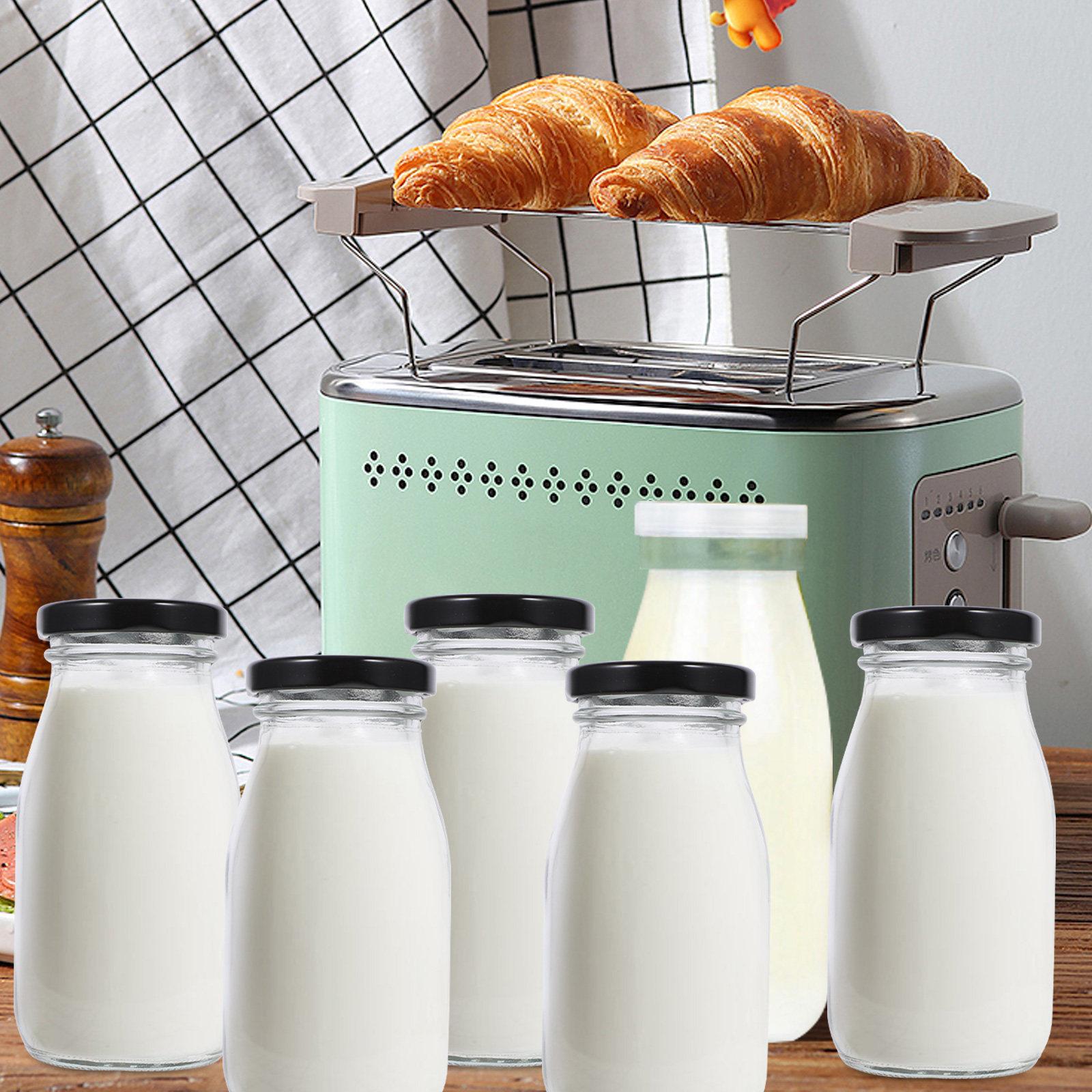 

4Pcs Milk Bottles Glass Containers Milk Jugs 250Ml with Lids Portable Storage Juice Water Bottles for Refrigerator Kitchen 11.5X5.5CM