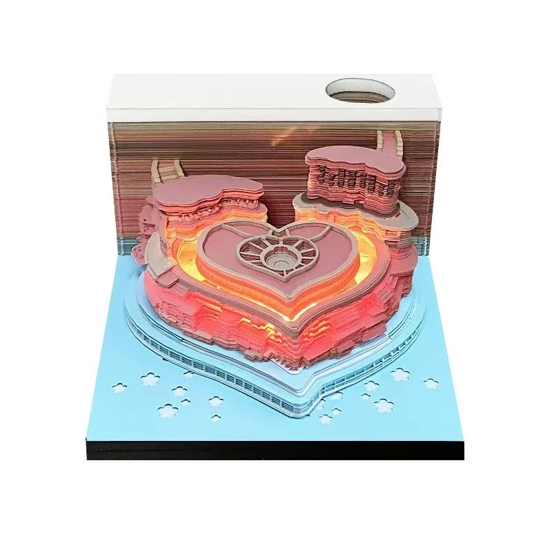 3D Memo Pad Art Fantasy Castle Shaped Desk Calendar Sticky Notes Card Craft Character Silhouette DIY Gift with Light Calendar