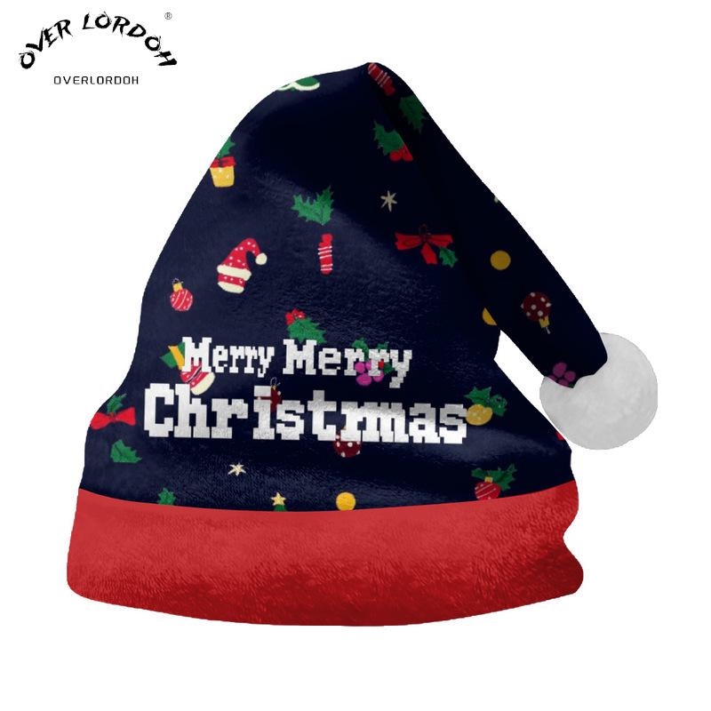 2024 Christmas Short Plush Santa Claus Hat for Adults & Kids - DIY Printed Ornaments