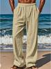 2026 Hawaiian Summer Men's Casual Long Pants with Pockets, Drawstring, Elastic Waist, Solid Color, Comfortable & Breathable