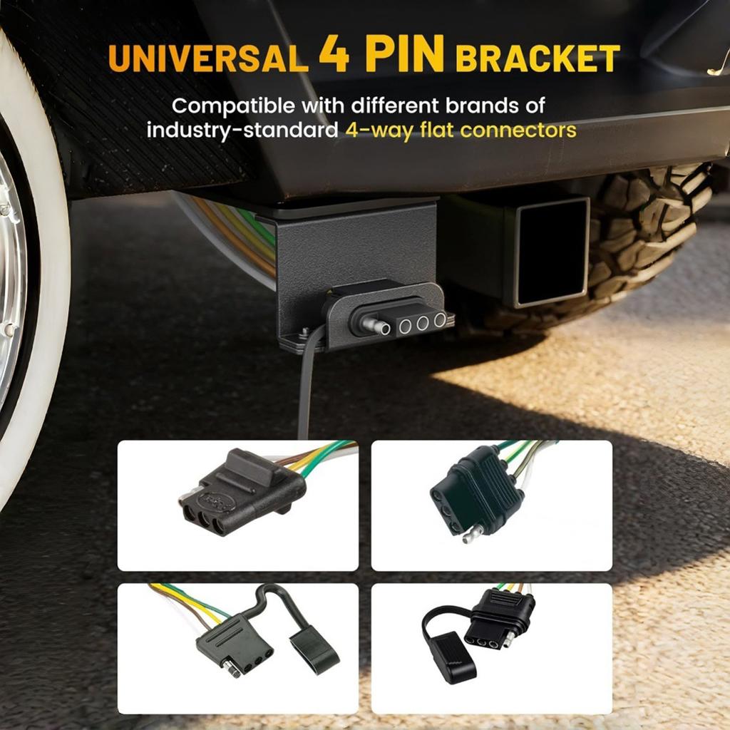 Heavy Duty 4 Poles Flat Trailer Wiring Mount Bracket with Secure & Stable Connection Easy to Use Fits Most Truck Models