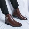 Large Size Chelsea Boots British High Top Leather Shoes Side Zipper Medium Top Martin Boots Gentleman