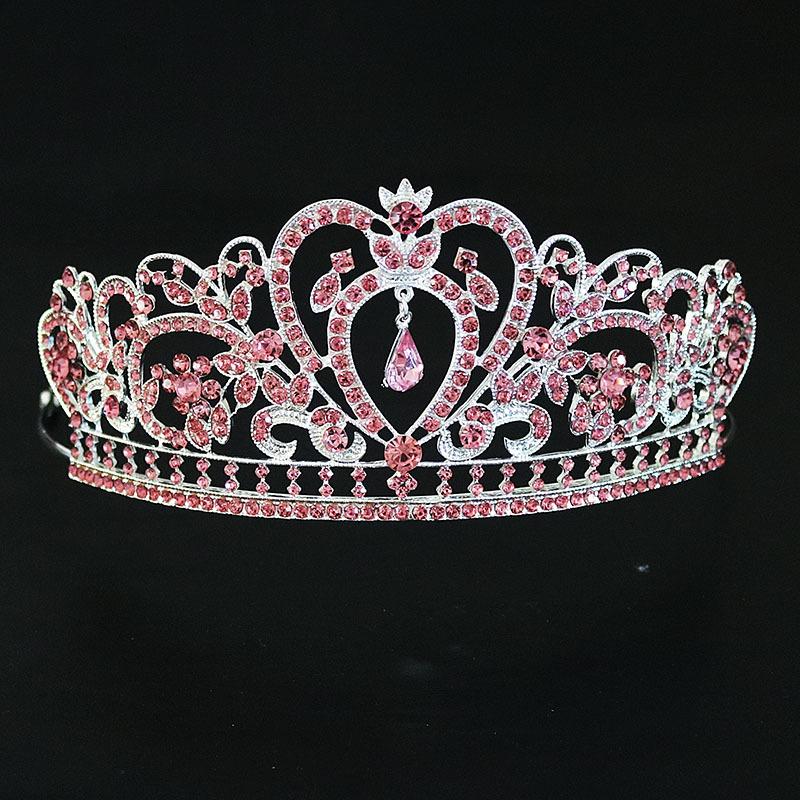 Europäische Barockkrone Legierung Strass Schmuck Brautkrone Galvanisiert Dickes Silber Gold Herz Brautdiadem