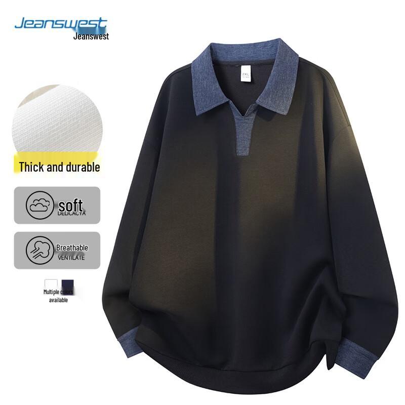 JEANSWEST Unisex American Style Polo Collar Pullover Sweatshirt