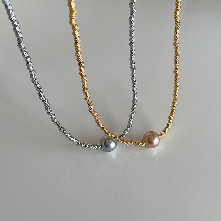 Irregular Beaded Metal Pearl Necklace Female Korean Niche Retro Personality Simple Necklace Female