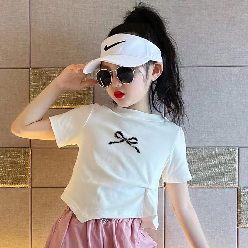Girls Summer Cotton Slim Fit Crop Top Sweet Short Sleeve T Shirt
