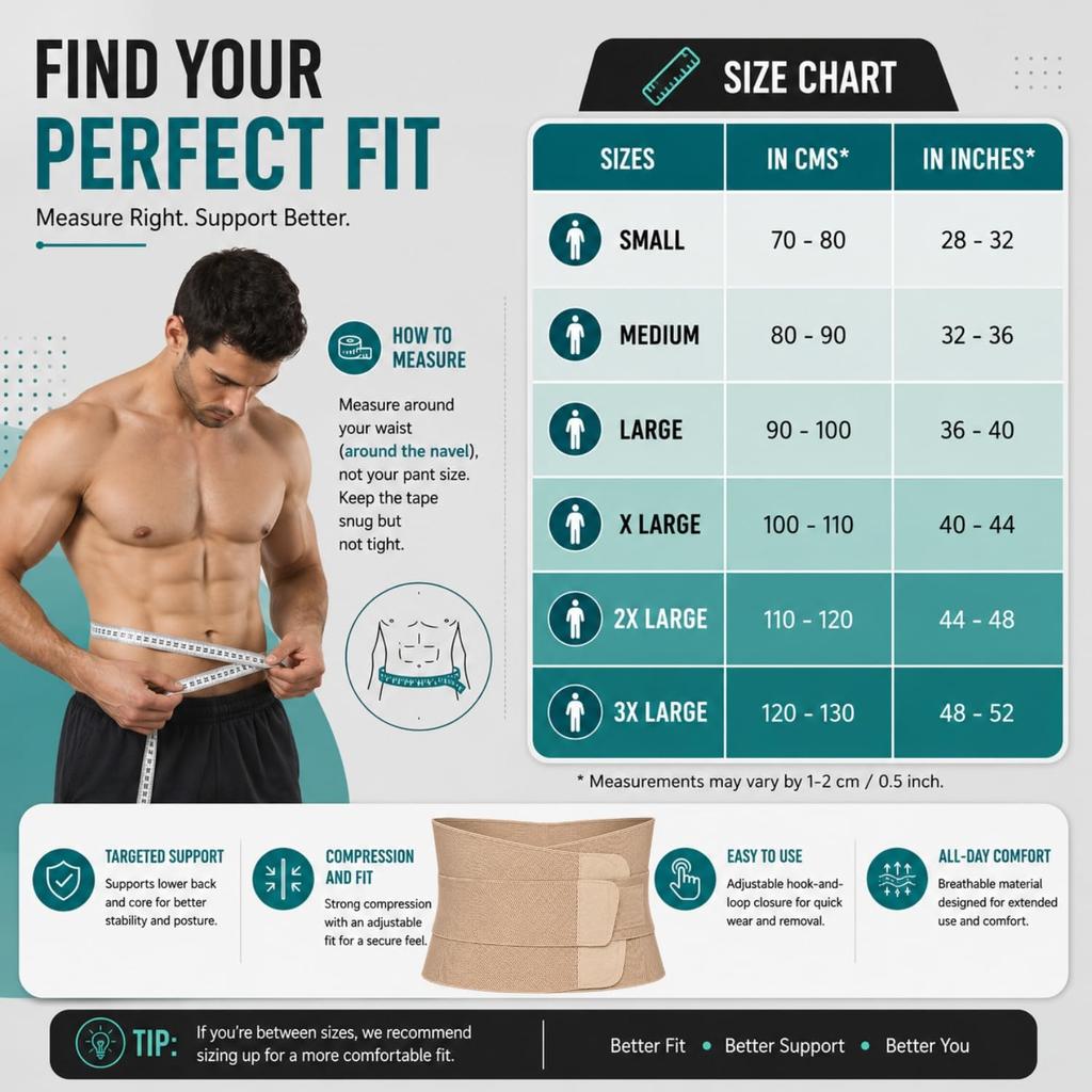 Flamingo Contoured Lumbar Sacro Belt for Lower Back Support, Pain Relief, and Posture Correction | For Men & Women | Size - XXL | Pack of 1 | Bei