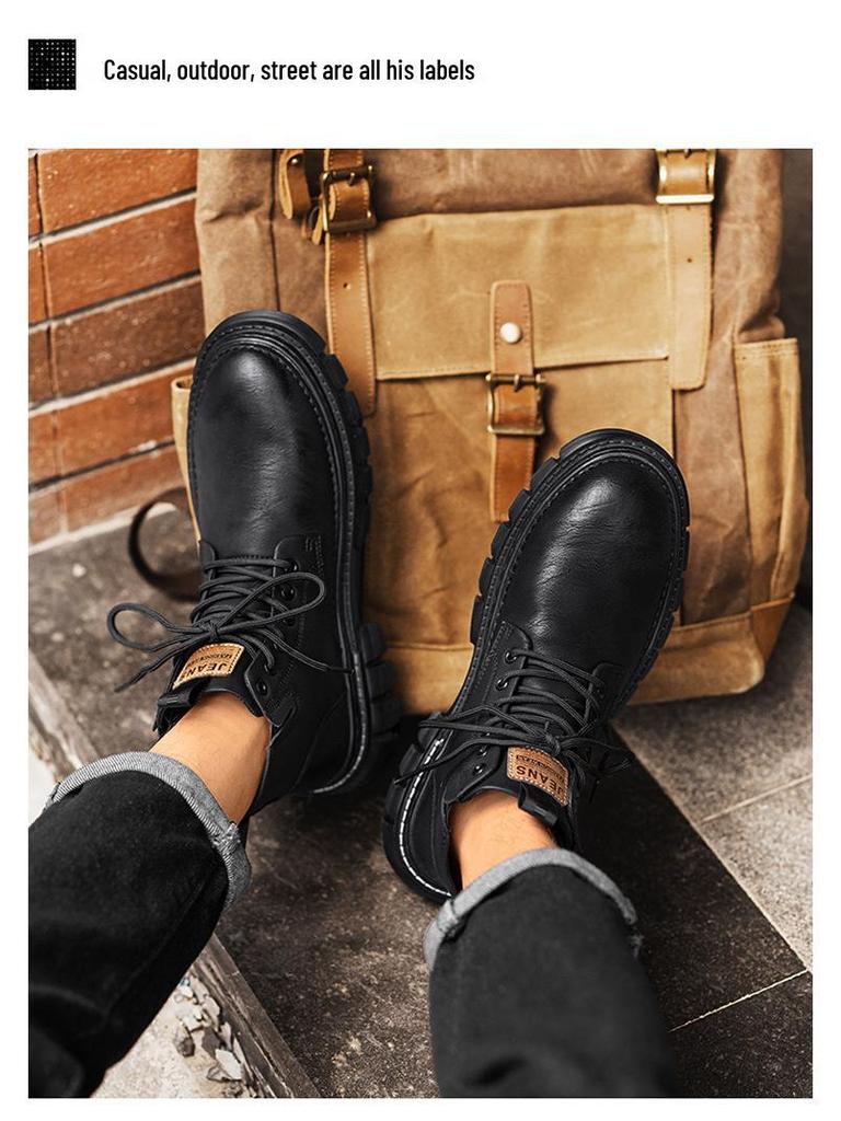 Men's Retro Lace-Up Microfiber Leather Martin Boots – Thick Sole Round Toe for Autumn/Winter Outdoor Hiking & Motorcycle Wear