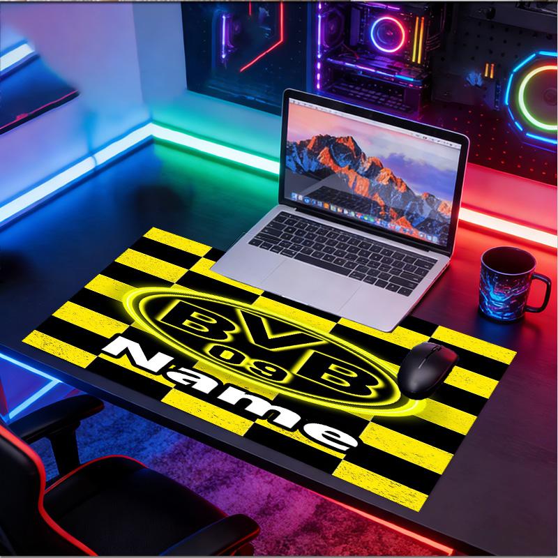 Custom Name Personalized Borussia Dortmund Pattern Mousepad, Laptop PC Desk Mat, Decorative Desk Mat for Home Keyboard Pad Gift